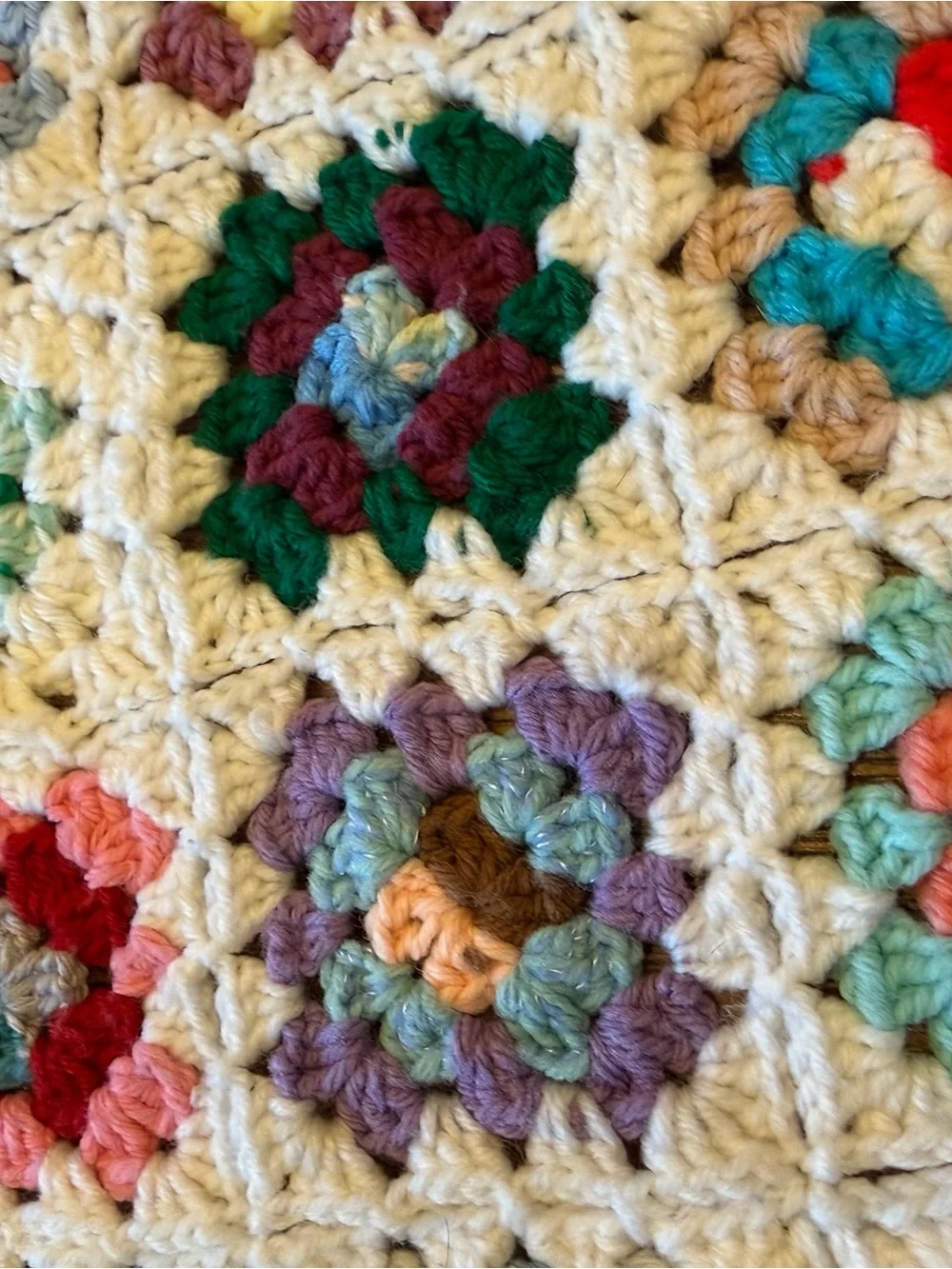Vintage Possible Wool Granny Square Afghan Petite 3.5” Squares 52x44 Handmade
